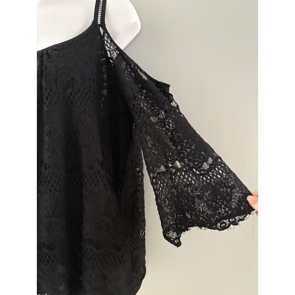 White House Black Market Top Size L Black Lace Cold Shoulder Boho Whimsigoth
